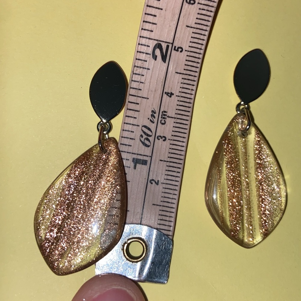 5/$10❤️❤️❤️Vintage Art Glass Gold & Copper Tones Dangle Post Pierced Earrings - Picture 6 of 6